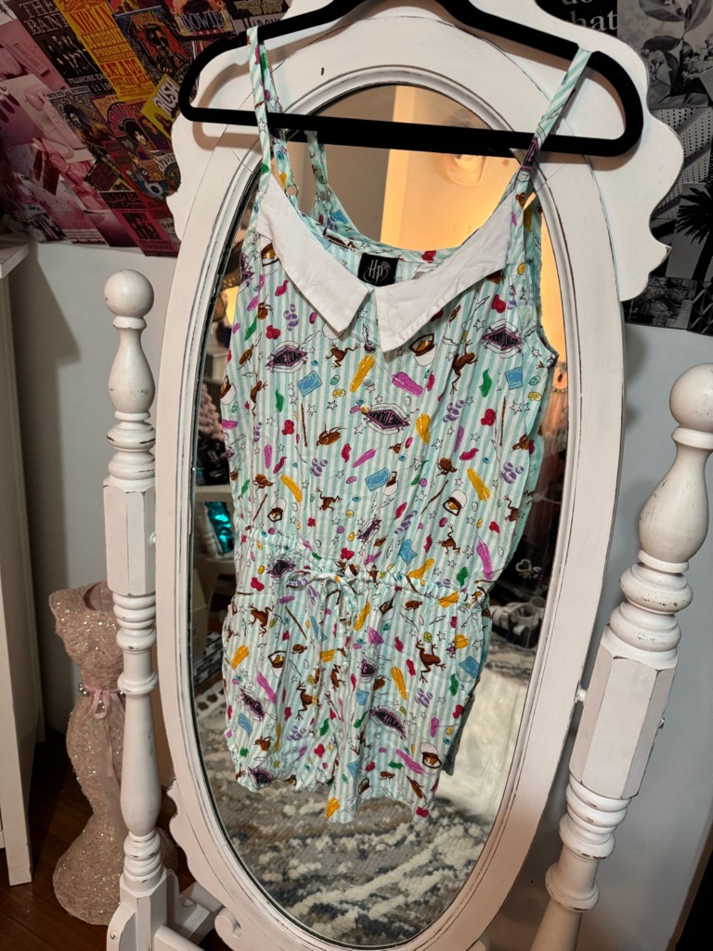 Harry Potter Mint Green Printed Romper with White Collar